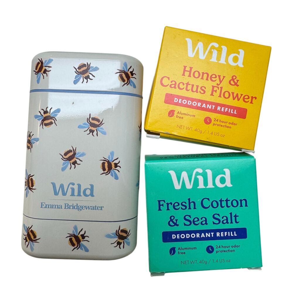 Wild Refillable Deodorant Emma Bridgewater Bee Case + 2 refills set-NEW